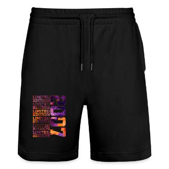 19TH BIRTHDAY LIMITED EDITION 2007 - Stanley/Stella Trainer Unisex Organic Jogging Shorts - black - Front - Nik (191cm) & Marisol (170cm)