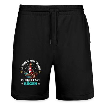 Baltic Sea NEED NO THERAPY NEED ONLY RÜGEN - Stanley/Stella Trainer Unisex Organic Jogging Shorts - black - Front - Nik (191cm) & Marisol (170cm)