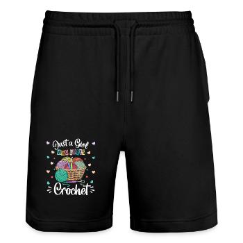 Passionné de crochet coloré et amoureuse de la laine - Short de jogging bio TRAINER Stanley/Stella unisexe - noir - Devant - Nik (191cm) & Marisol (170cm)