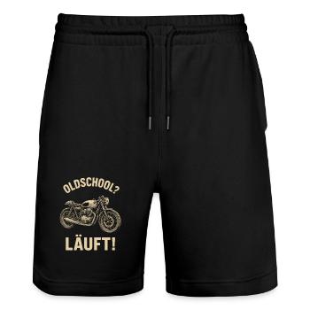Oldschool läuft motorrad, retro biker - Stanley/Stella Unisex Bio Joggingshorts Trainer  - Schwarz - Vorne - Nik (191cm) & Marisol (170cm)
