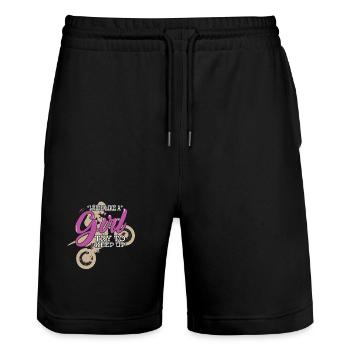 Motocross Je roule comme une fille en essayant de suivre le rythme - Short de jogging bio TRAINER Stanley/Stella unisexe - noir - Devant - Nik (191cm) & Marisol (170cm)