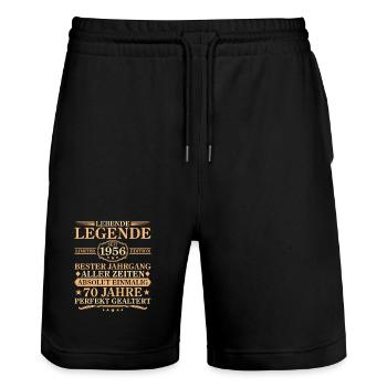 Anniversaire : né en 1956, 70 ans - Short de jogging bio TRAINER Stanley/Stella unisexe - noir - Devant - Nik (191cm) & Marisol (170cm)