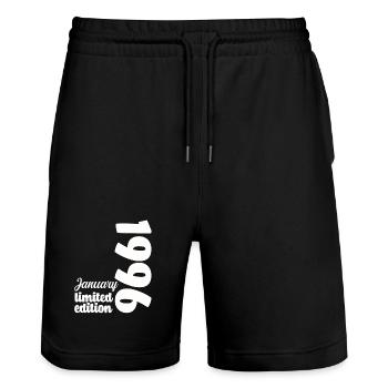 January 1996 Birthday Gift Vintage Retro - Stanley/Stella Trainer Unisex Organic Jogging Shorts - black - Front - Nik (191cm) & Marisol (170cm)