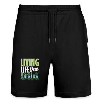 One Plant At A Time Plant Lovers - Stanley/Stella Trainer Unisex Organic Jogging Shorts - black - Front - Nik (191cm) & Marisol (170cm)