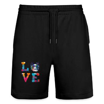 Colorful Border Collie Love Dog Art Portrait - Stanley/Stella Trainer Unisex Organic Jogging Shorts - black - Front - Nik (191cm) & Marisol (170cm)