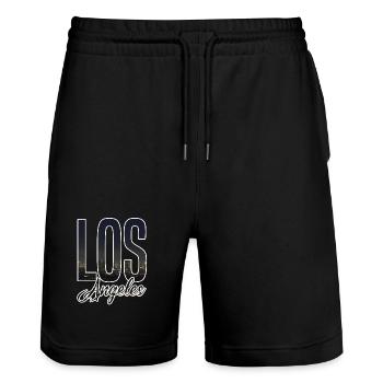 Lettrage de la Skyline de Los Angeles - Short de jogging bio TRAINER Stanley/Stella unisexe - noir - Devant - Nik (191cm) & Marisol (170cm)