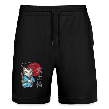 Katze Anime japanisch Samurai Kätzchen - Stanley/Stella Unisex Bio Joggingshorts Trainer  - Schwarz - Vorne - Nik (191cm) & Marisol (170cm)