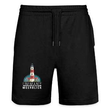 Ostsee Urlaub UMMANZ MEERBLICK Lustiges - Stanley/Stella Unisex Bio Joggingshorts Trainer  - Schwarz - Vorne - Nik (191cm) & Marisol (170cm)