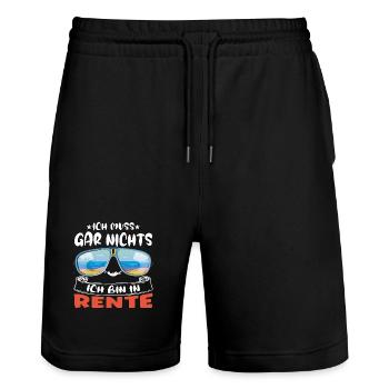 I don't have to do anything – I'm retired - Stanley/Stella Trainer Unisex Organic Jogging Shorts - black - Front - Nik (191cm) & Marisol (170cm)