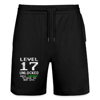 Level Unlocked Gamer Geburtstag 17 Jahre - Stanley/Stella Unisex Bio Joggingshorts Trainer  - Schwarz - Vorne - Nik (191cm) & Marisol (170cm)