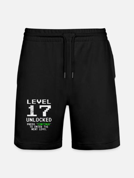 Level Unlocked Gamer Birthday 17 Years - Stanley/Stella Trainer Unisex Organic Jogging Shorts - black