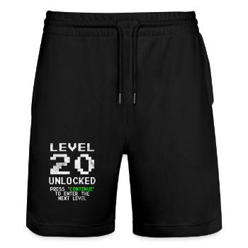 Birthday Gift Level Unlocked 20 Years - Stanley/Stella Trainer Unisex Organic Jogging Shorts - black - Front - Nik (191cm) & Marisol (170cm)