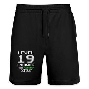 Gamer Level 19 Unlocked - Gaming - Stanley/Stella Trainer Unisex Organic Jogging Shorts - black - Front - Nik (191cm) & Marisol (170cm)