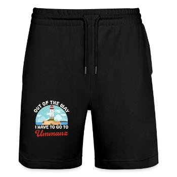Ostsee AUS DEM WEG ICH MUSS NACH UMMANZ Lustig - Stanley/Stella Unisex Bio Joggingshorts Trainer  - Schwarz - Vorne - Nik (191cm) & Marisol (170cm)