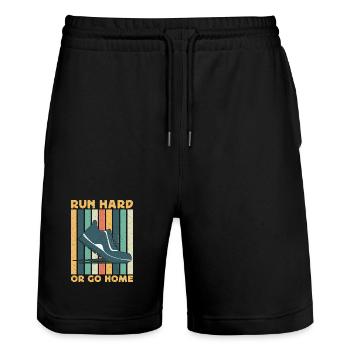 Running Run Hard Or Go Home Marathon Runner - Stanley/Stella Trainer Unisex Organic Jogging Shorts - black - Front - Nik (191cm) & Marisol (170cm)