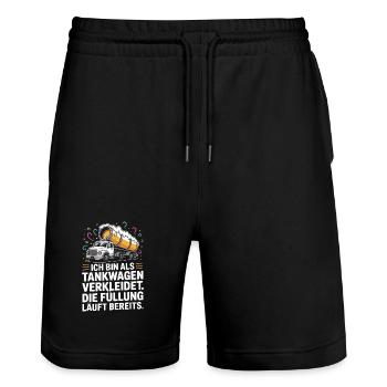 Karneval Als Tankwagen Verkleidet JGA Kostüm Bier - Stanley/Stella Unisex Bio Joggingshorts Trainer  - Schwarz - Vorne - Nik (191cm) & Marisol (170cm)