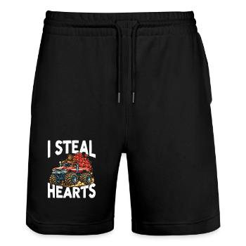 I Steal Hearts Monster Truck - Stanley/Stella Trainer Unisex Organic Jogging Shorts - black - Front - Nik (191cm) & Marisol (170cm)