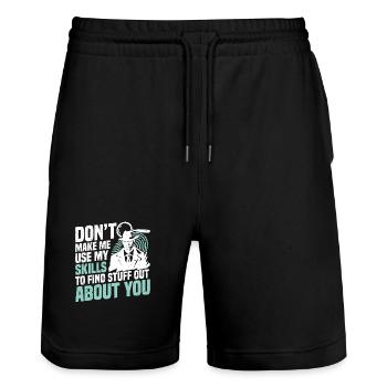 Beobachtungseinheit für Privatdetektiv - Stanley/Stella Unisex Bio Joggingshorts Trainer  - Schwarz - Vorne - Nik (191cm) & Marisol (170cm)