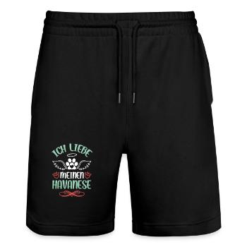 Havanese love with wings - Stanley/Stella Trainer Unisex Organic Jogging Shorts - black - Front - Nik (191cm) & Marisol (170cm)