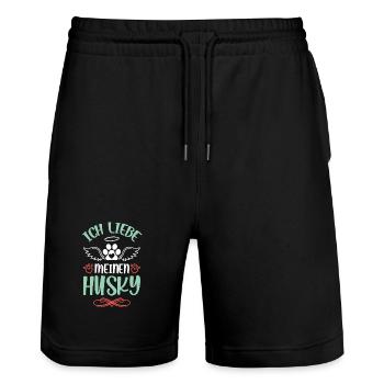 I love my husky angel wings - Stanley/Stella Trainer Unisex Organic Jogging Shorts - black - Front - Nik (191cm) & Marisol (170cm)