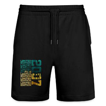 LIMITED EDITION 2007 19 YEARS 19TH BIRTHDAY - Stanley/Stella Trainer Unisex Organic Jogging Shorts - black - Front - Nik (191cm) & Marisol (170cm)