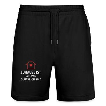 Zuhause Glück – Liebevoller Spruch - Stanley/Stella Unisex Bio Joggingshorts Trainer  - Schwarz - Vorne - Nik (191cm) & Marisol (170cm)