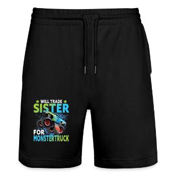 Monstertruck Geschwister Lustiger Spruch - Stanley/Stella Unisex Bio Joggingshorts Trainer  - Schwarz - Vorne - Nik (191cm) & Marisol (170cm)