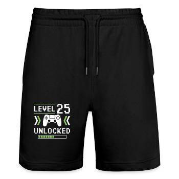 25. Geburtstag Level 25 unlocked - Stanley/Stella Unisex Bio Joggingshorts Trainer  - Schwarz - Vorne - Nik (191cm) & Marisol (170cm)
