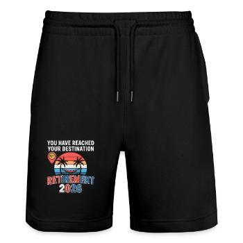 Work to Beach Funny GPS Tee Men & Woman Retired - Stanley/Stella Unisex Bio Joggingshorts Trainer  - Schwarz - Vorne - Nik (191cm) & Marisol (170cm)