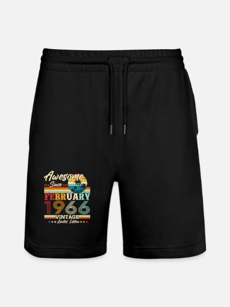 Vintage February 1966 Vintage Retro Birthday - Stanley/Stella Trainer Unisex Organic Jogging Shorts - black
