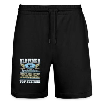 Original February Vintage 1971 Birthday Gift - Stanley/Stella Trainer Unisex Organic Jogging Shorts - black - Front - Nik (191cm) & Marisol (170cm)