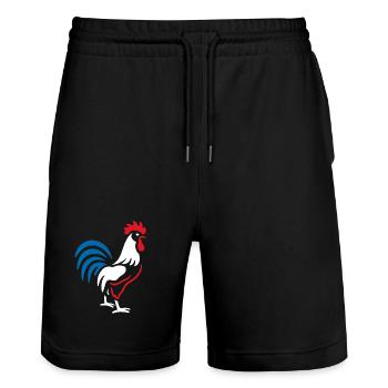 Vibrant blue red rooster - Stanley/Stella Trainer Unisex Organic Jogging Shorts - black - Front - Nik (191cm) & Marisol (170cm)