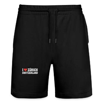 J’adore Zurich, la Suisse - Short de jogging bio TRAINER Stanley/Stella unisexe - noir - Devant - Nik (191cm) & Marisol (170cm)