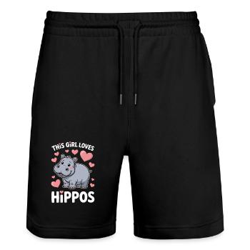 Hippopotamus Sayings Hippopotamus Joke Hippopotamus Gift - Stanley/Stella Trainer Unisex Organic Jogging Shorts - black - Front - Nik (191cm) & Marisol (170cm)