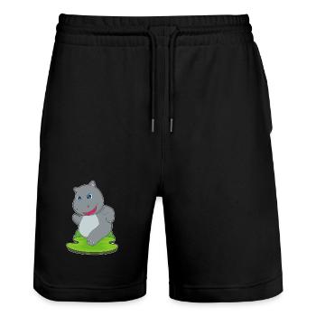 Nilpferd Jogger Joggen Sport - Stanley/Stella Unisex Bio Joggingshorts Trainer  - Schwarz - Vorne - Nik (191cm) & Marisol (170cm)