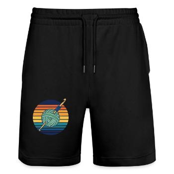 Funny Crochet Yarn Lovers Crochet Hook Retro - Stanley/Stella Trainer Unisex Organic Jogging Shorts - black - Front - Nik (191cm) & Marisol (170cm)
