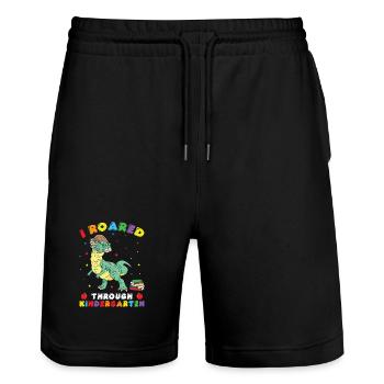  Kindergarten Outfit Dinosaur Costume - Stanley/Stella Trainer Unisex Organic Jogging Shorts - black - Front - Nik (191cm) & Marisol (170cm)