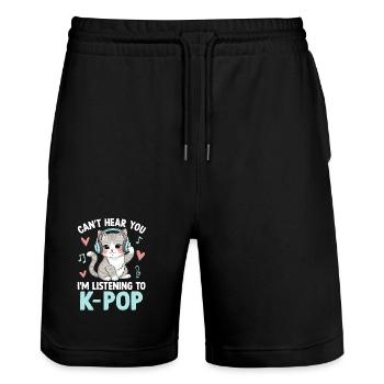 Je ne t’entends pas en écoutant de la K Pop - Short de jogging bio TRAINER Stanley/Stella unisexe - noir - Devant - Nik (191cm) & Marisol (170cm)