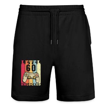 Level 60 Complete 60 Year Anniversary - Stanley/Stella Trainer Unisex Organic Jogging Shorts - black - Front - Nik (191cm) & Marisol (170cm)