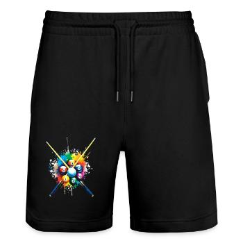 Billard - Illustration balles de billard colorée - Short de jogging bio TRAINER Stanley/Stella unisexe - noir - Devant - Nik (191cm) & Marisol (170cm)