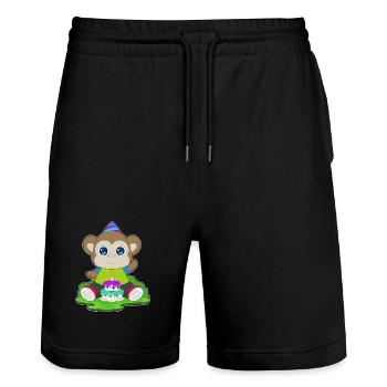 Monkey Birthday Cake - Stanley/Stella Trainer Unisex Organic Jogging Shorts - black - Front - Nik (191cm) & Marisol (170cm)