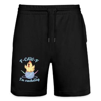 Drôle d’amoureuse du crochet F CAW F Je croquette - Short de jogging bio TRAINER Stanley/Stella unisexe - noir - Devant - Nik (191cm) & Marisol (170cm)
