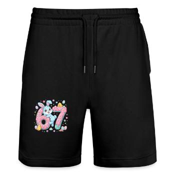 67 Easter - Stanley/Stella Trainer Unisex Organic Jogging Shorts - black - Front - Nik (191cm) & Marisol (170cm)