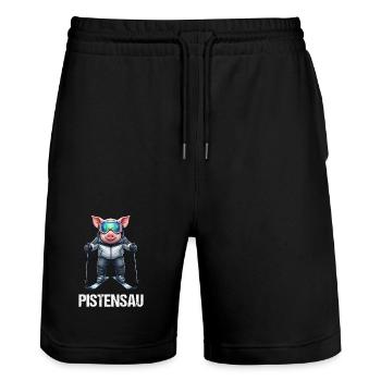 Pistensau  - Stanley/Stella Unisex Bio Joggingshorts Trainer  - Schwarz - Vorne - Nik (191cm) & Marisol (170cm)