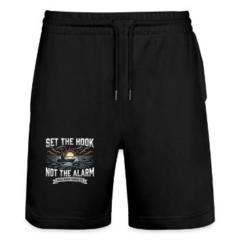 Set The Hook Not The Alarm Angler Sonnenaufgang - Stanley/Stella Unisex Bio Joggingshorts Trainer  - Schwarz - Vorne - Nik (191cm) & Marisol (170cm)