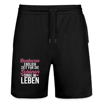 Rentnerin Endlich Zeit Für Die Schönen Dinge - Stanley/Stella Unisex Bio Joggingshorts Trainer  - Schwarz - Vorne - Nik (191cm) & Marisol (170cm)