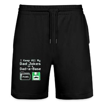 I Keep All My Dad Jokes In A Dad A Base - Stanley/Stella Unisex Bio Joggingshorts Trainer  - Schwarz - Vorne - Nik (191cm) & Marisol (170cm)