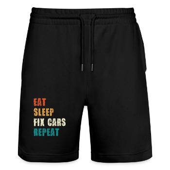 EAT SLEEP FIX CARS REPEAT - Stanley/Stella Unisex Bio Joggingshorts Trainer  - Schwarz - Vorne - Nik (191cm) & Marisol (170cm)