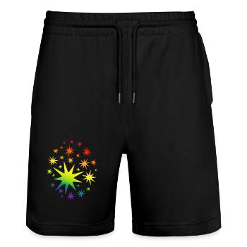 Bunte Sterne Regenbogen Farbverlauf - Stanley/Stella Unisex Bio Joggingshorts Trainer  - Schwarz - Vorne - Nik (191cm) & Marisol (170cm)