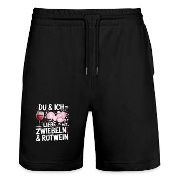 Toi et moi, on aime avec des oignons et du vin rouge pour - Short de jogging bio TRAINER Stanley/Stella unisexe - noir - Devant - Nik (191cm) & Marisol (170cm)